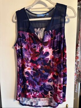 Simply Vera Vera Wang Purple Floral Mesh Yoke Tank